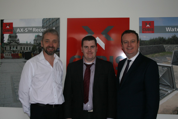 l-r, Michael Wightman, Managing Director at Cubis Industries Ltd, Phil Flanagan MLA, NIABT Chair and Stephen Kelly, CEO of Manufacturing NI
